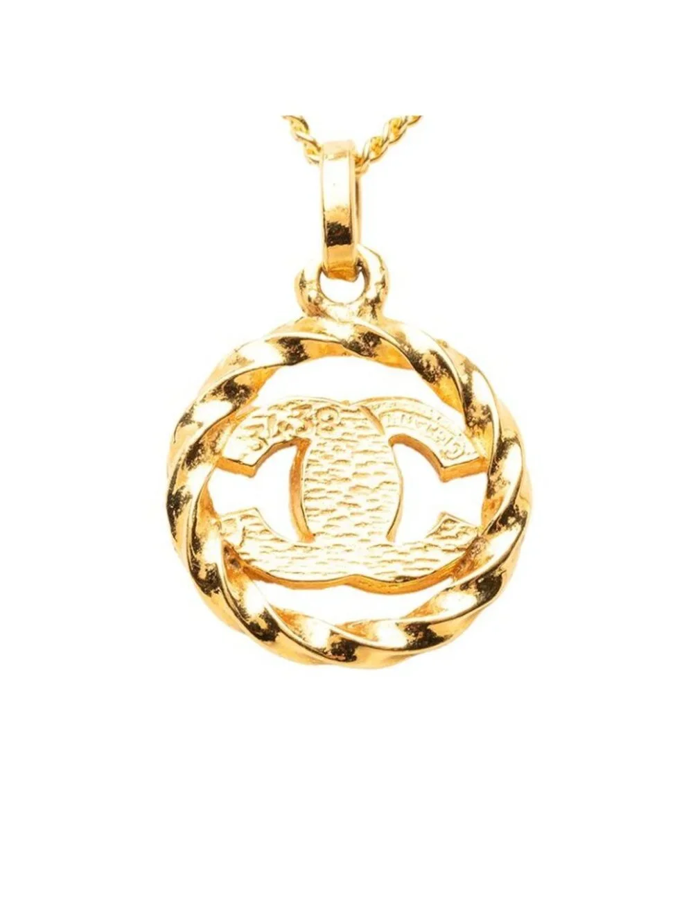 Chanel Vintage CC Logo Necklace Gold Plated Rhinestone